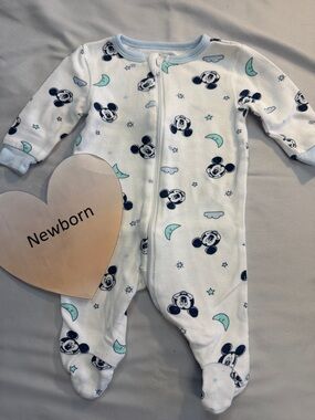 Disney Baby - Newborn Blue and White Mickey Mouse Footie Sleeper